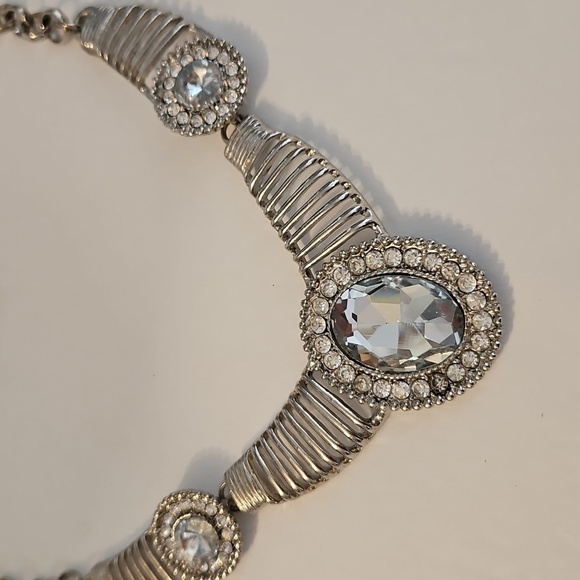 Silvertone with Large & Small Rhinestones on 18" Long Necklace - Picture 2 of 6